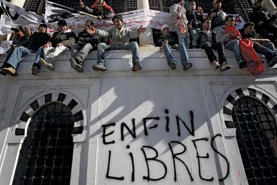 突尼斯:男人庆祝革命